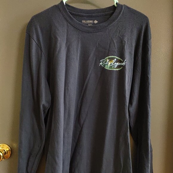 Reel Legends Men's Medium Long Sleeve Fishing Shirt Blue Graphic Logo Back - Picture 1 of 12